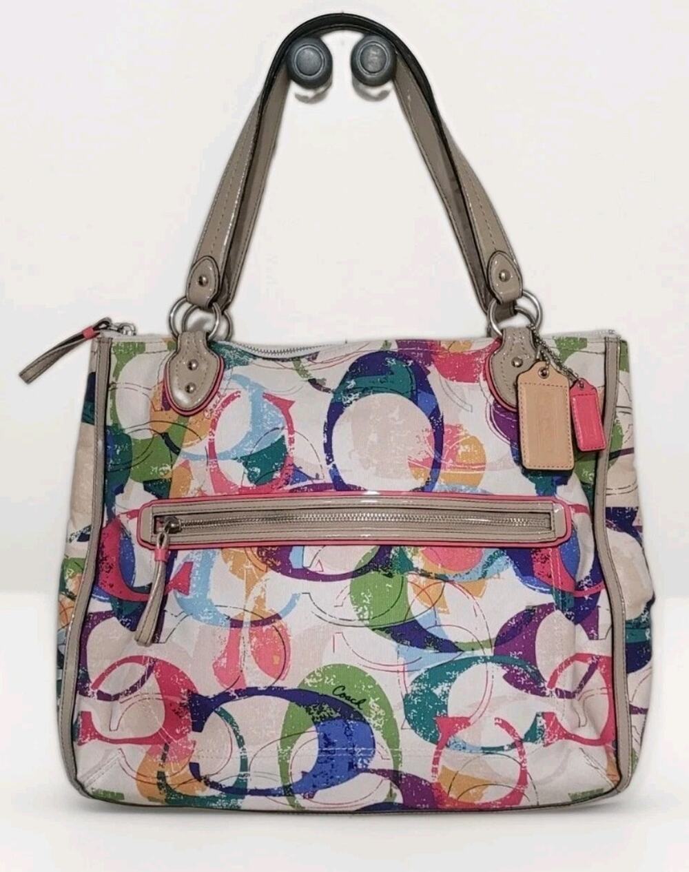 Coach Poppy Stamped Signature C Hallie East West Tote Bag W/ Dustbag, 2013